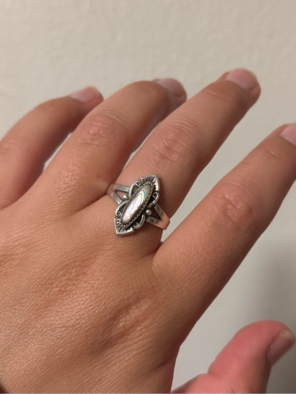 Sterling Silver and Abalone Gothic Western Ring Size 9
